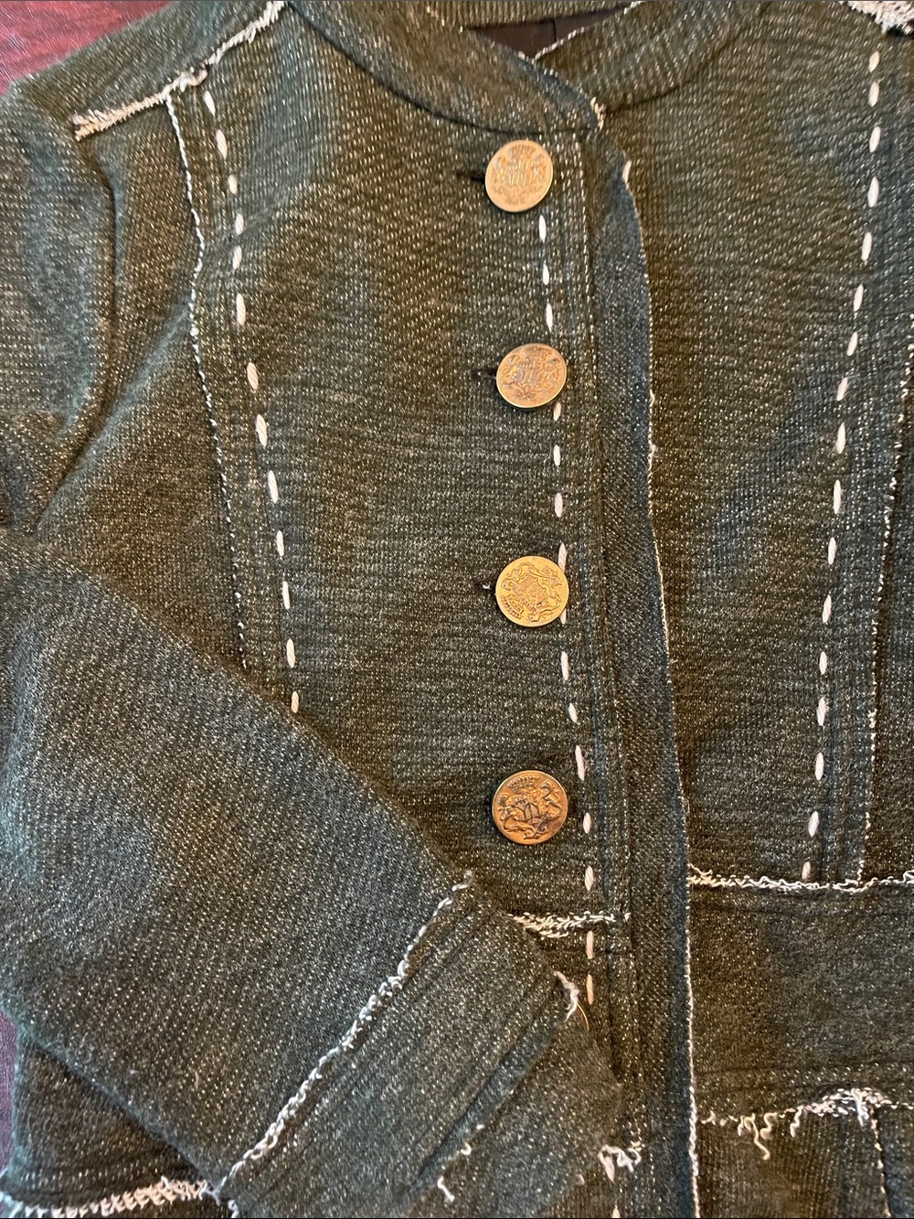 Nick & Mo Dark Gray Embroidered Floral Button-Front Coat - Picture 3 of 6